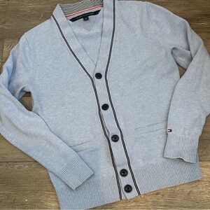 Tommy Hilfiger Light Blue V‑Neck Button Cardigan with Contrast Trim